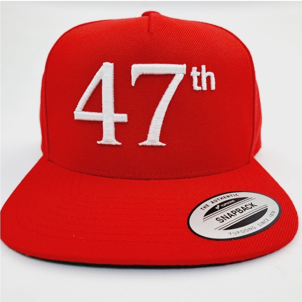 47th Trump MAGA Embroidered Flat Bill Trucker Snapback Cap Hat Red